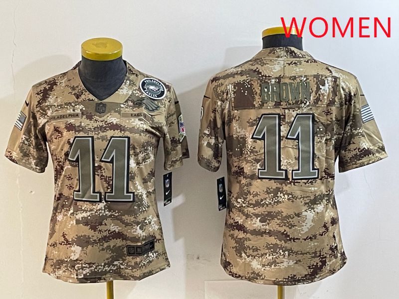 Women Philadelphia Eagles #11 Brown Camo Nike 2025 Salute to Service Limited NFL Jersey style 3->women nfl jersey->Women Jersey